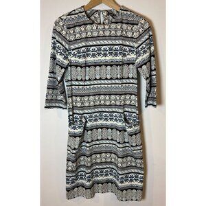 J.McLaughlin Sheath Dress Catalina Cloth Pockets Black Blue Cream Small S